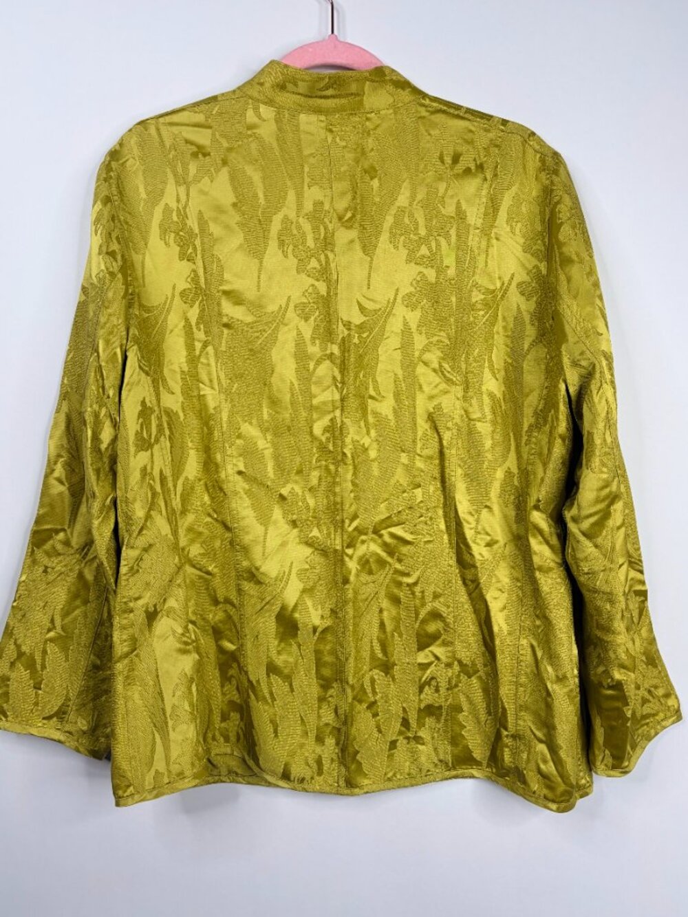 Chico's Jacquard Tang Suit Mandarin Jacket Blazer Apple Green Large 12 #A3105 - Picture 3 of 6